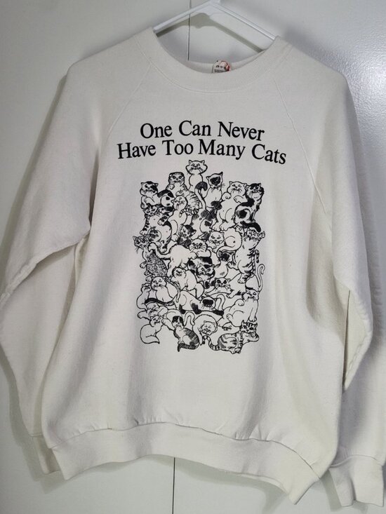 Vintage Sweatshirt "ONE CAN NEVER HAVE TOO MANY CATS" SZ LG Novelty USA - Picture 1 of 11